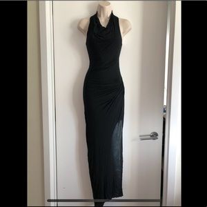 Helmet Lang Cowl neck racer back black maxi dress